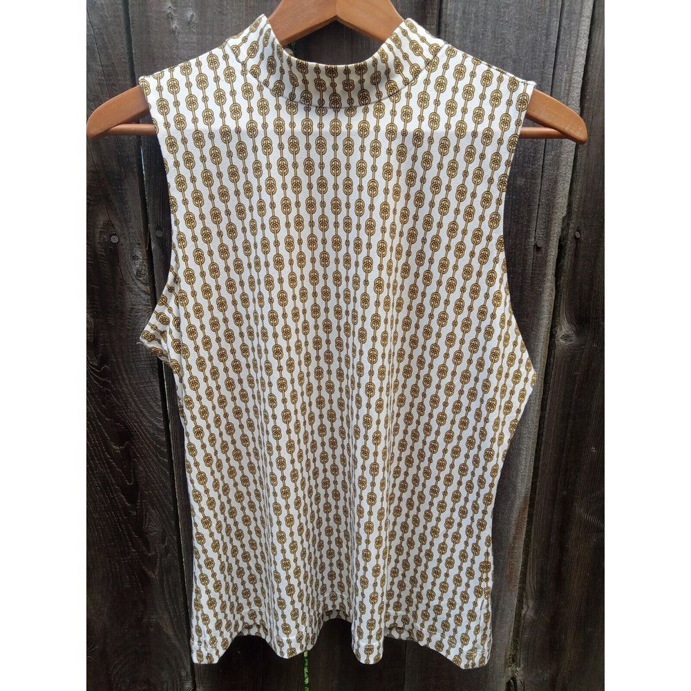 Carolina Belle Montréal White Gold Chain Print High‎ neck Sleeveless Top Size L